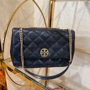 Tory Burch Black Willa Quilted Leather Shoulder Bag